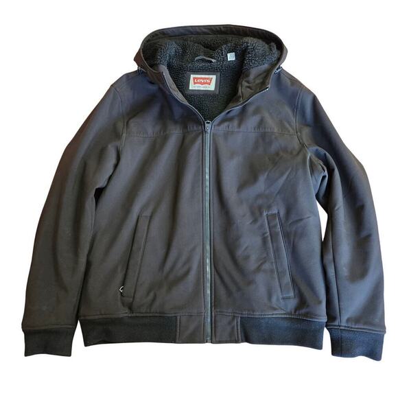 Levi's Men's Sherpa Hooded Jacket Size L Black Streetwear Grunge Skater Workwear - Picture 1 of 10